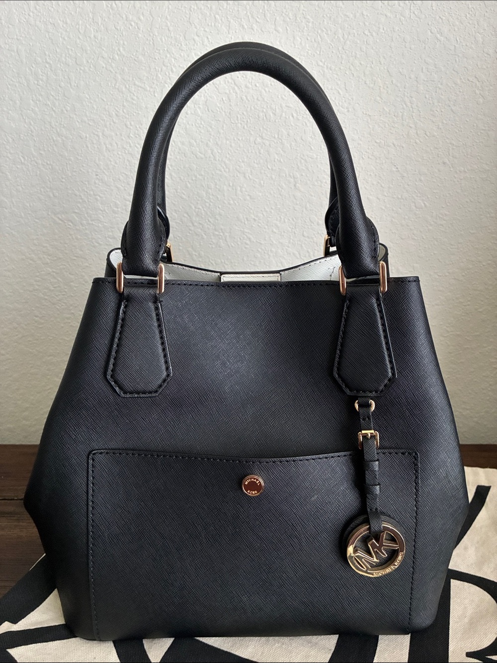 Michael Kors Black Saffiano Satchel with Gold Hardware